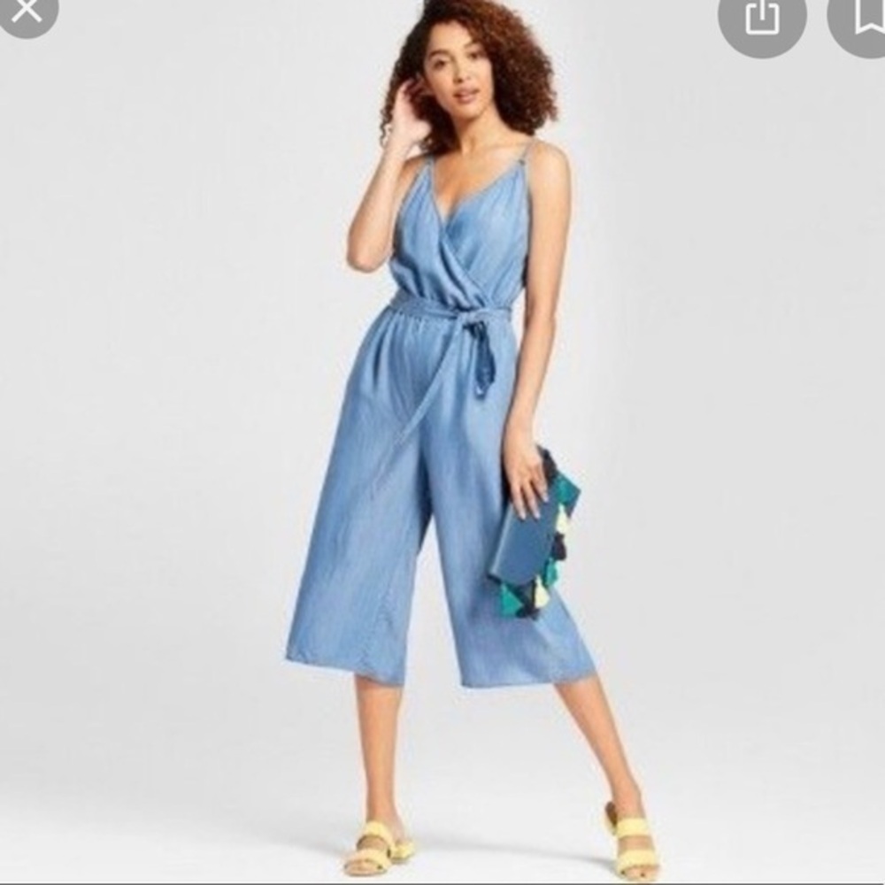 A New Day Chambray Cropped Wide Leg Jumpsuit